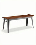 Lange metalen bank met houten zitting 120 x 40 x 45 cm grijs bruin