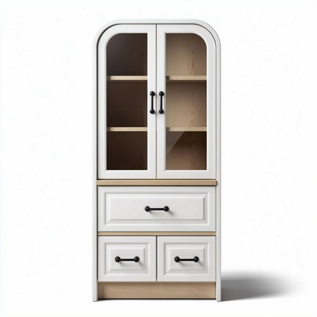 Witte vitrinekast met 2 deuren en 2 lades van hout 60 x 30 x 180cm