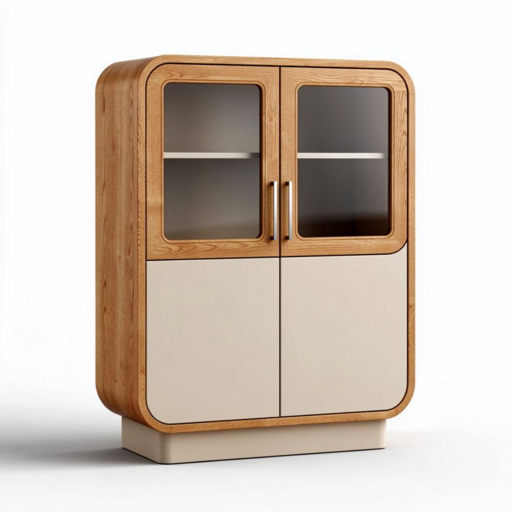 Houten vitrinekast met glazen deuren en neutrale kleuren 80 x 40 x 120cm