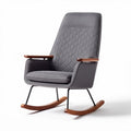 Schommelstoel met grijs stoffen bekleding en houten armleuning 70 x 80 x 100cm