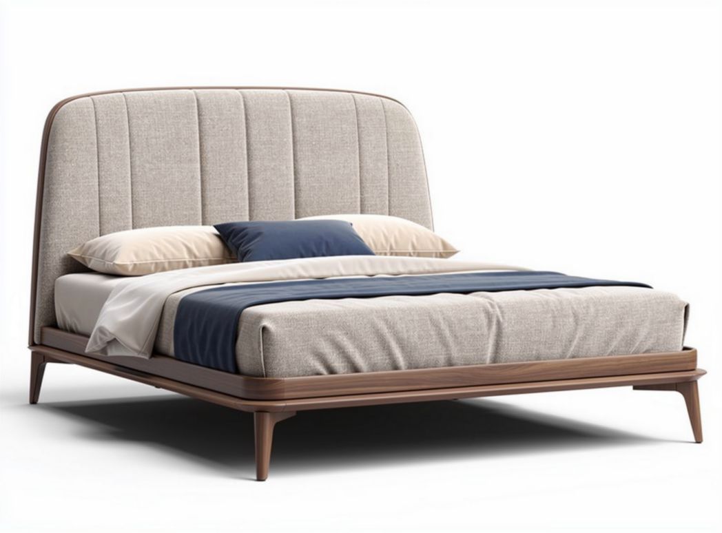 Bed met stoffen hoofdbord en houten frame 200 x 160 x 100cm bruin