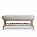 Houten bank met stoffen kussen en open opslagruimte 120 x 50 x 45cm