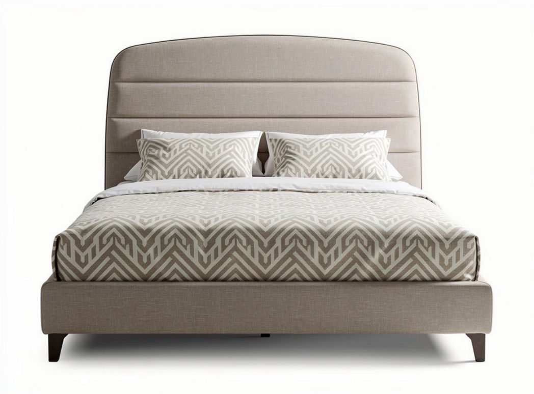 Bed met gestileerd hoofdbord en bekleding in neutrale kleur 210 x 180 x 100cm