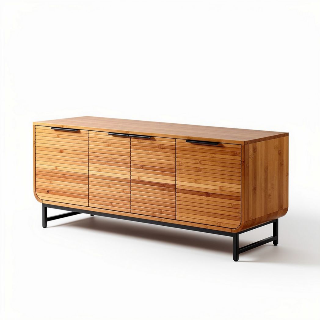 Bamboe dressoir met metalen onderstel afmetingen 150 x 40 x 70cm