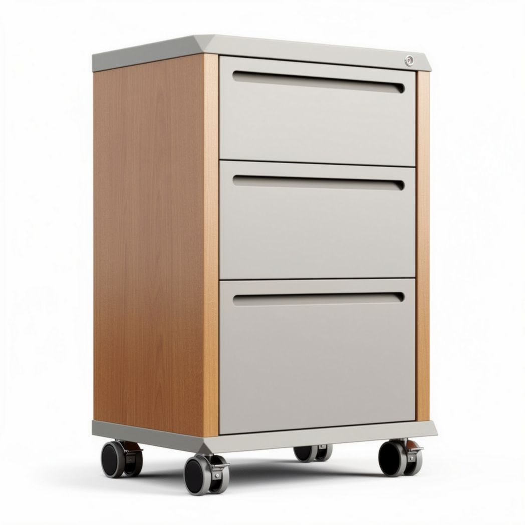 Houten mobiele ladekast met drie lades en wielen 45 x 40 x 60cm