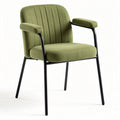 Groene stof eetkamerstoel met zwarte metalen poten en armleuningen 55 x 55 x 80cm