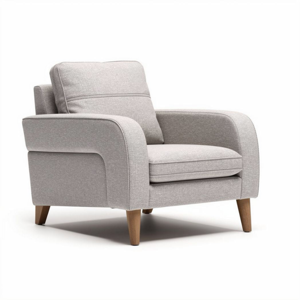 Lichtgrijze fauteuil van stof met houten poten 90 x 85 x 85cm
